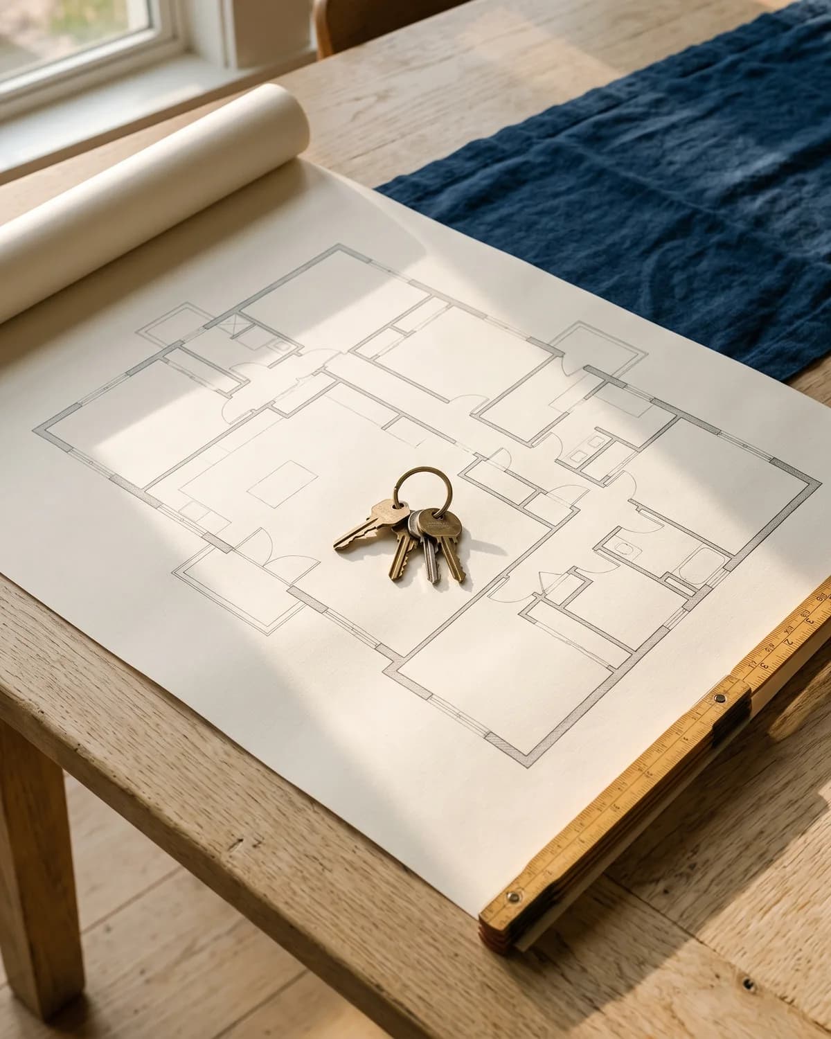 Hausschlüssel auf einem Bauplan