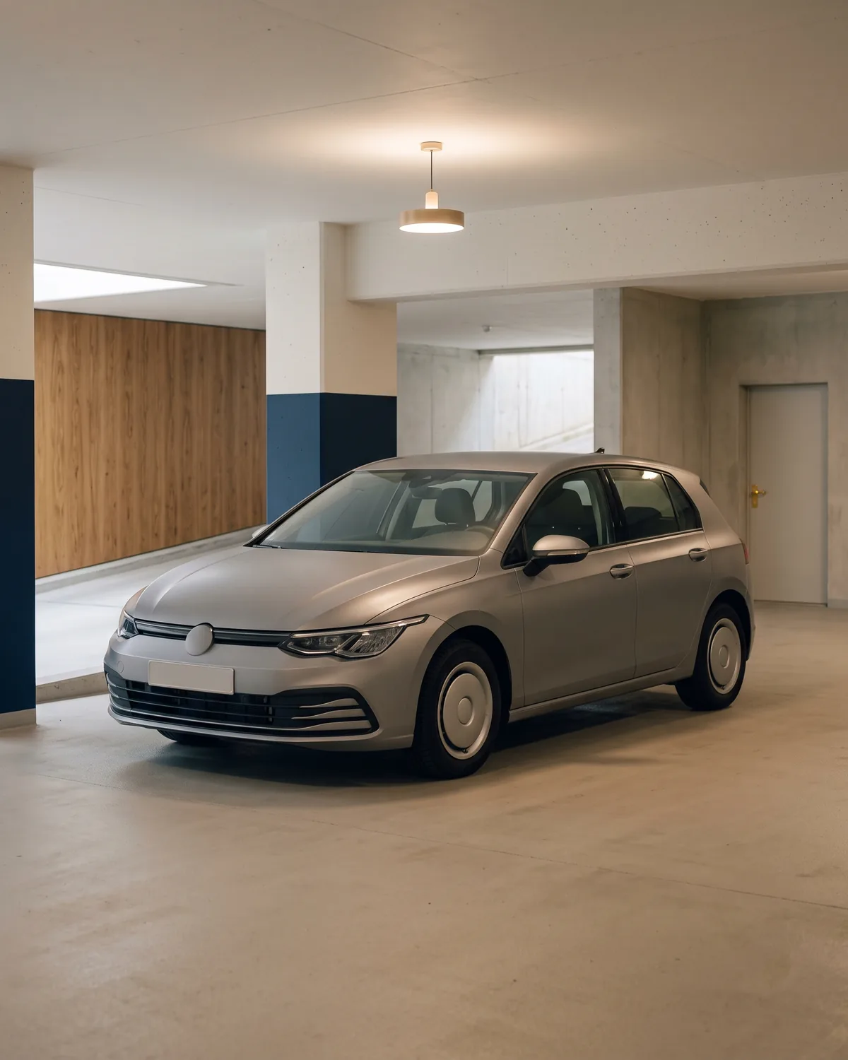 Einzelnes Auto in einer leeren Garage